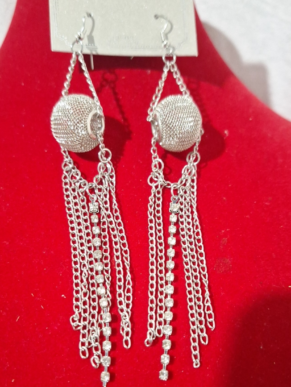 Silver Fringe Drop Earrings - Elegant Sparkle - Picture 2 of 3
